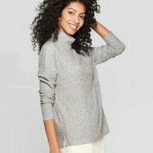 Women's Long Sleeve Turtleneck Rib Drapey Top - A New Day™ Heather Gray
